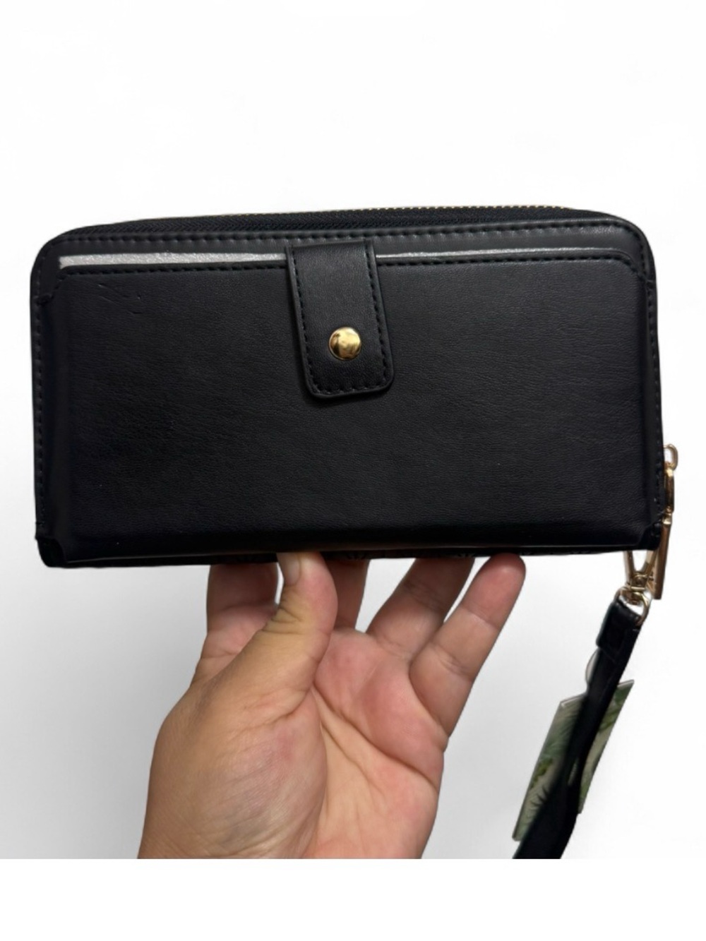 Badgley Mischka Black Quilted Zip-Around Wallet with Gold Logo - Picture 2 of 3